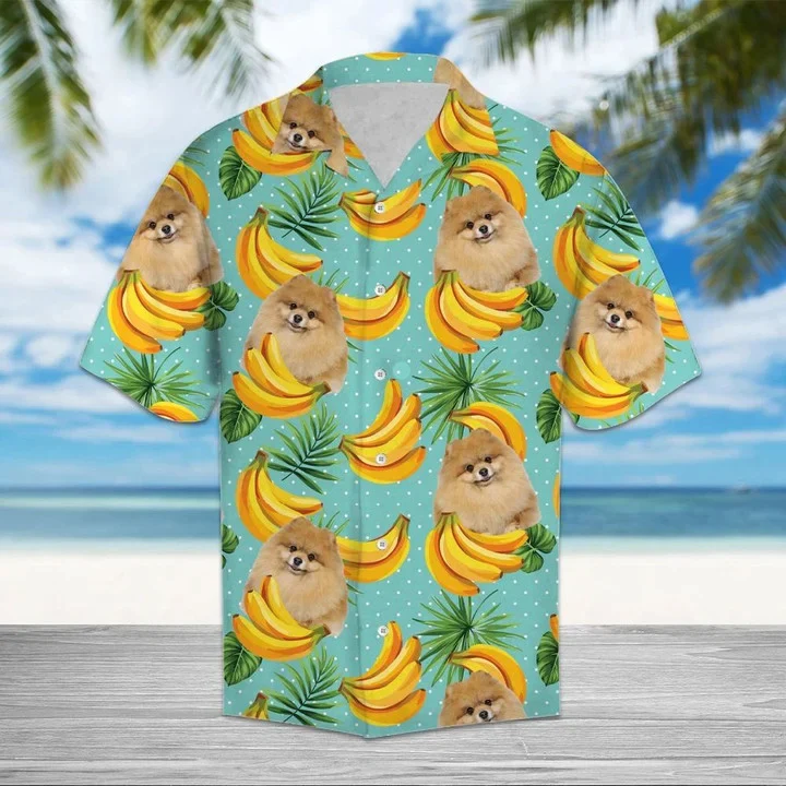 Banana Pomeranian On Mint Theme Trendy Hawaiian Shirt