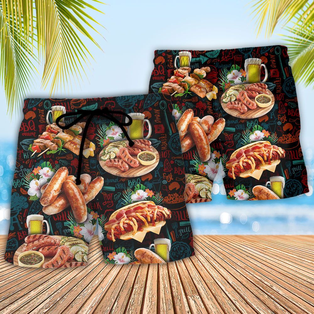 Barbecue Food A Cow A Pig And A Chicken Walk Into A Bar B Q The End Trendy Aloha Hawaiian Beach Shorts
