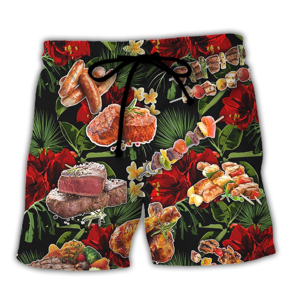 Barbecue Funny Bbq Meat Beer Once You Put My Meat In Your Mouth You’Re Going To Want To Swallow Trendy Aloha Hawaiian Beach Shorts