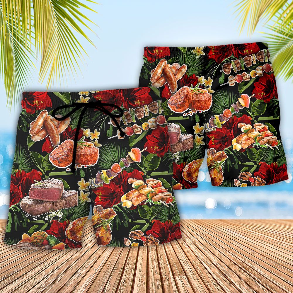 Barbecue Funny Bbq Meat Beer Once You Put My Meat In Your Mouth You’Re Going To Want To Swallow Trendy Aloha Hawaiian Beach Shorts