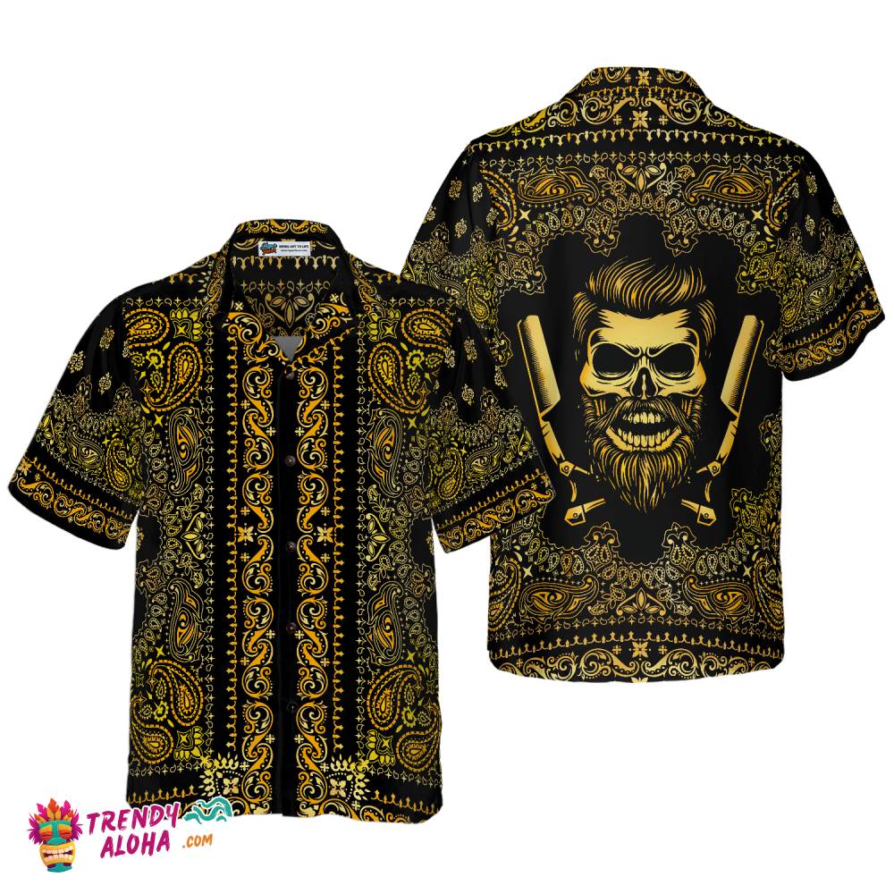 Barber Bandana Style Gold Hawaiian Shirt Barber Bandana Style Gold Hawaiian Shirt