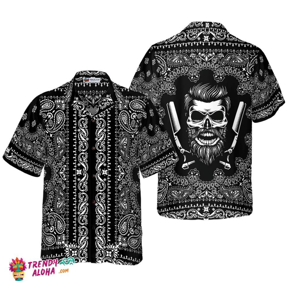 Barber Bandana Style White Hawaiian Shirt Barber Bandana Style White Hawaiian Shirt
