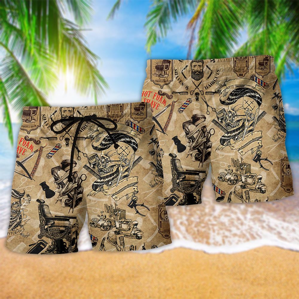 Barber Shop Vintage Cool Trendy Aloha Hawaiian Beach Shorts