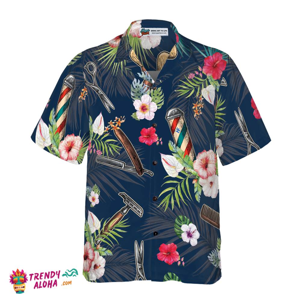 Barber Tools Tropical Pattern Hawaiian Shirt