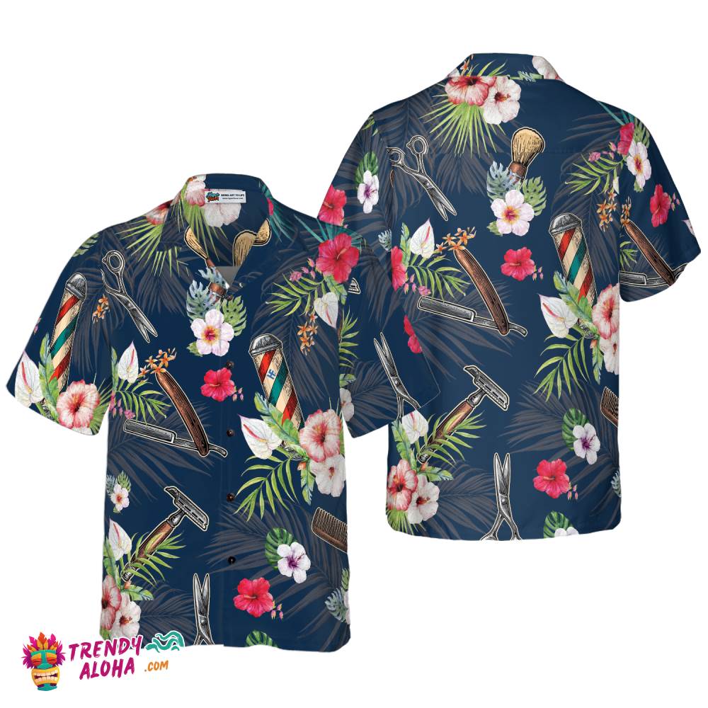 Barber Tools Tropical Pattern Hawaiian Shirt Barber Tools Tropical Pattern Hawaiian Shirt