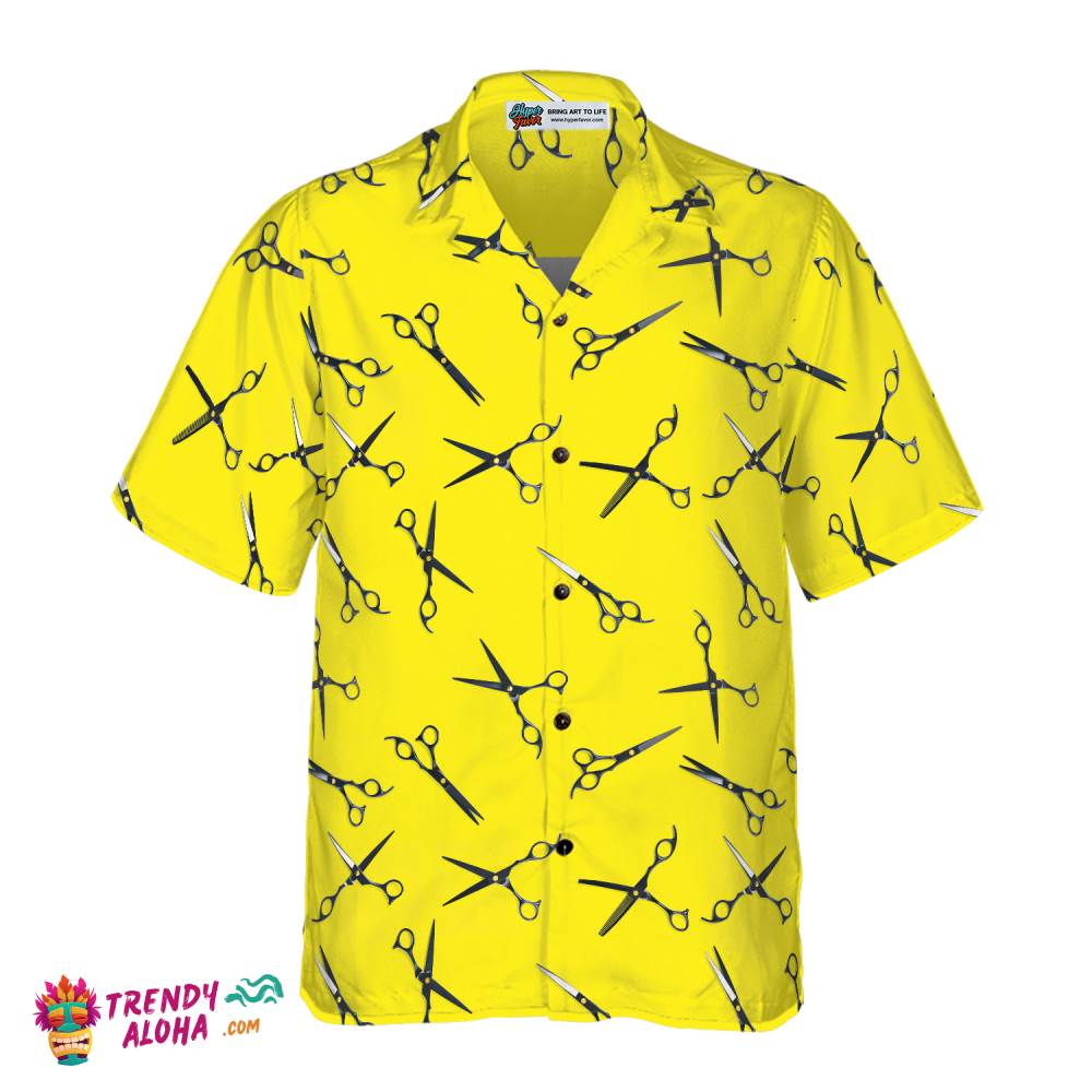 Barber Yellow Scissors For Professional Barber Hawaiian Shirt