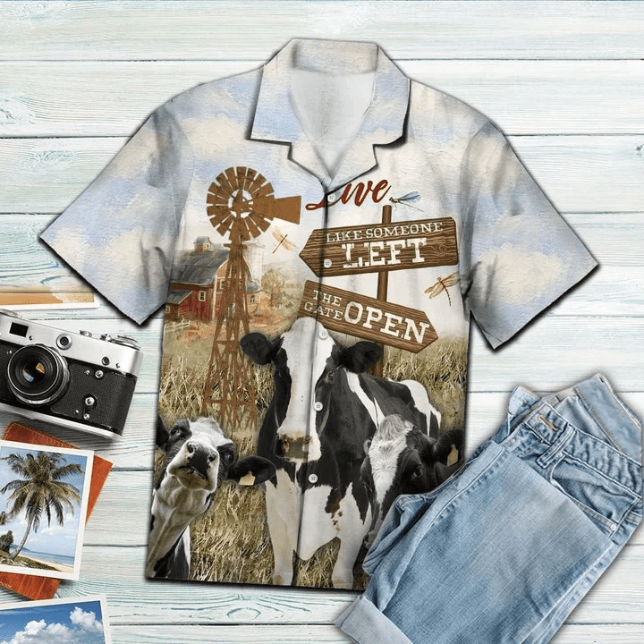 Barn And Windmill Cow In Farm Trendy Hawaiian Shirt