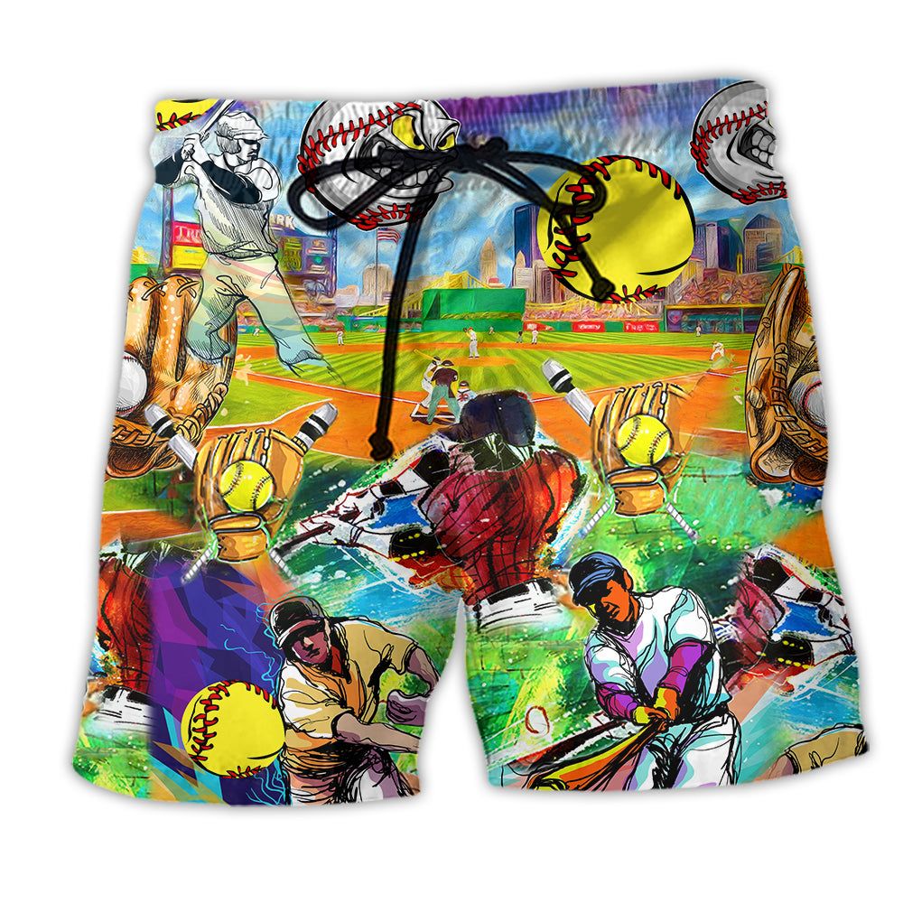 Baseball Doit With Passion Trendy Aloha Hawaiian Beach Shorts