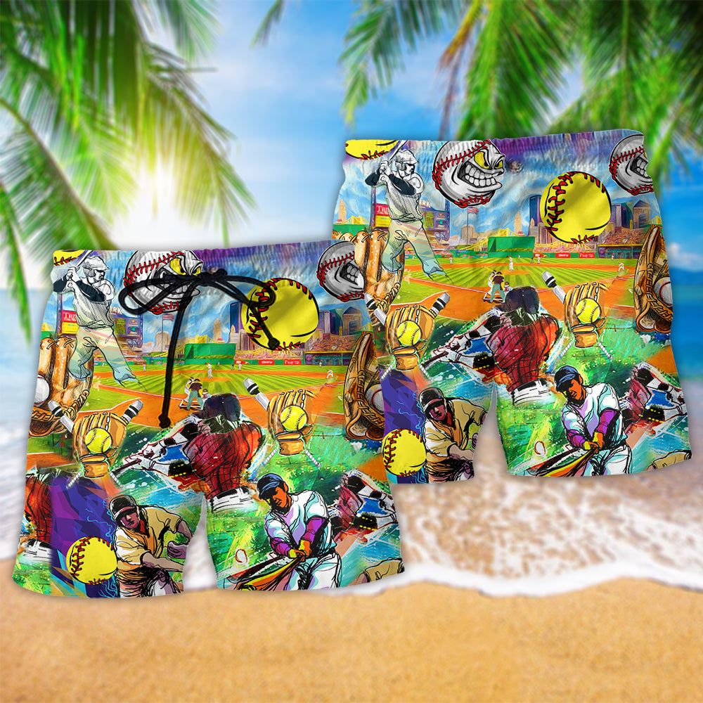 Baseball Doit With Passion Trendy Aloha Hawaiian Beach Shorts