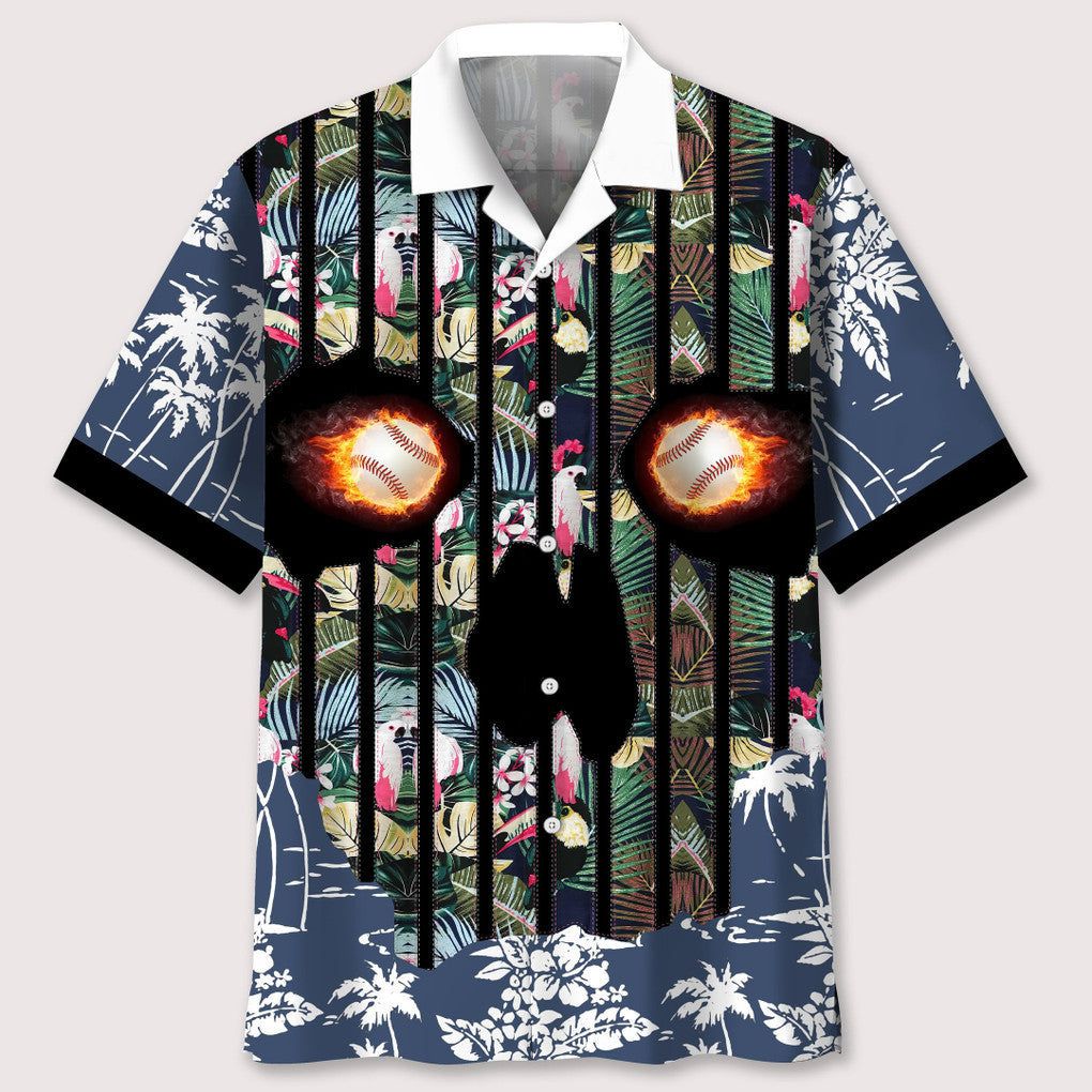 Baseball Flower Skull Trendy Hawaiian Shirt