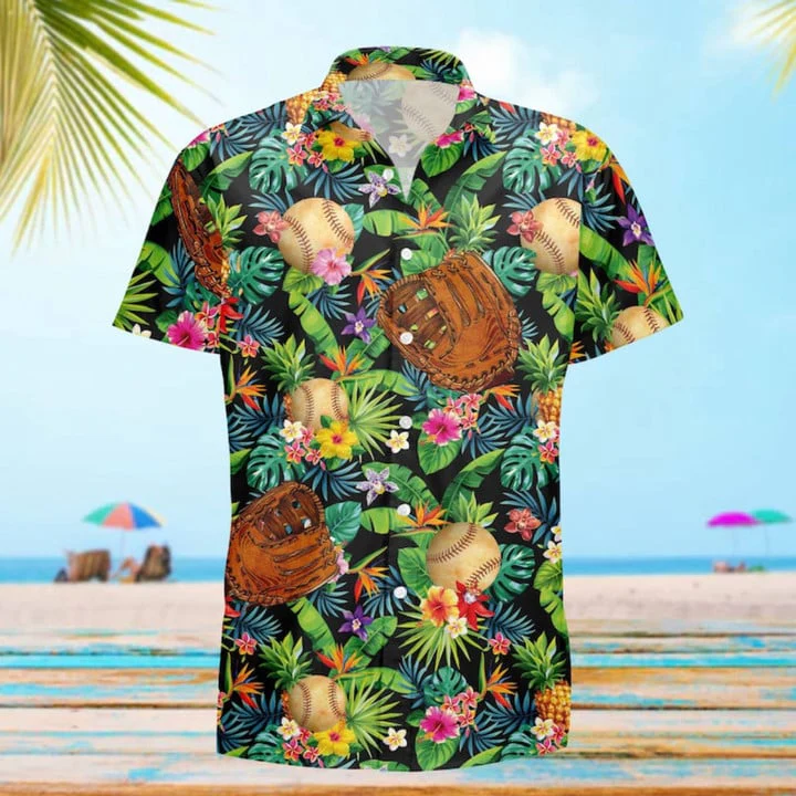 Baseball Flower Trendy Hawaiian Shirt, Game Day Trendy Hawaiian Shirt, Gift For Baseball Lovers, Beach Party