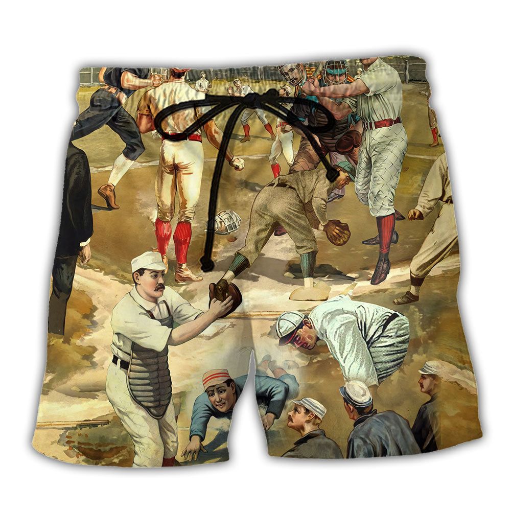 Baseball Hit Hard Run Fast Turn Left Vintage Baseball Player Trendy Aloha Hawaiian Beach Shorts Baseball Hit Hard Run Fast Turn Left Vintage Baseball Player Trendy Aloha Hawaiian Beach Shorts