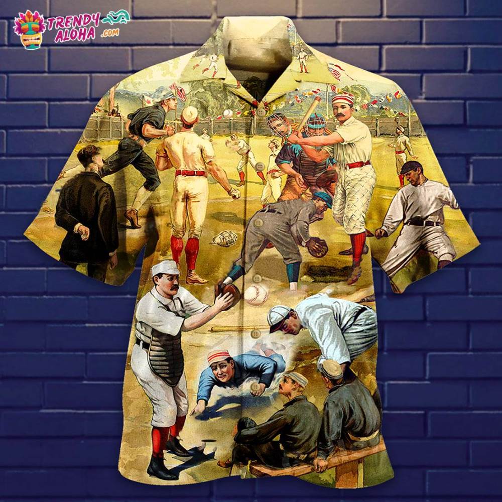 Baseball Hit Hard Run Fast Turn Left Vintage Style Hawaiian Shirt – Trendy Aloha