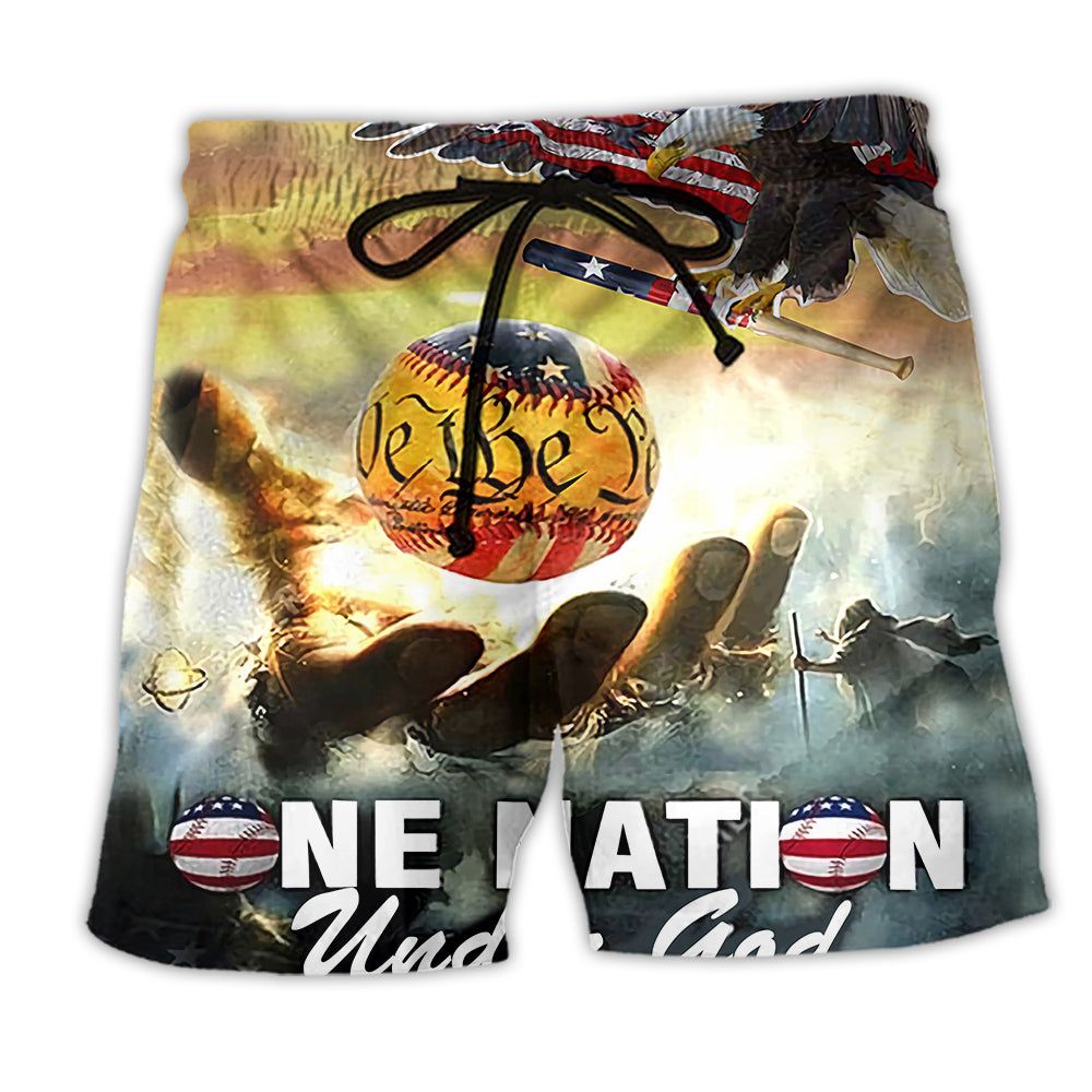 Baseball One Nation Under God Trendy Aloha Hawaiian Beach Shorts