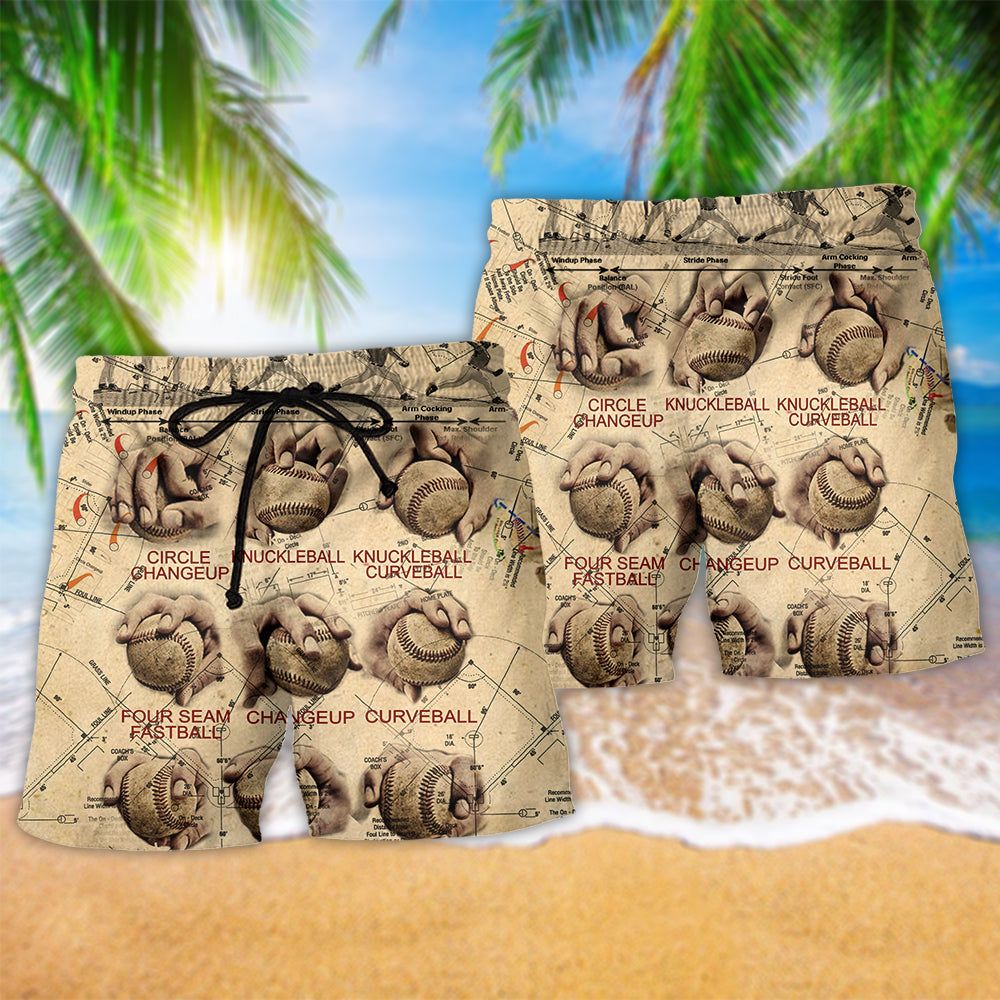 Baseball Pitching Grips Vintage Trendy Aloha Hawaiian Beach Shorts