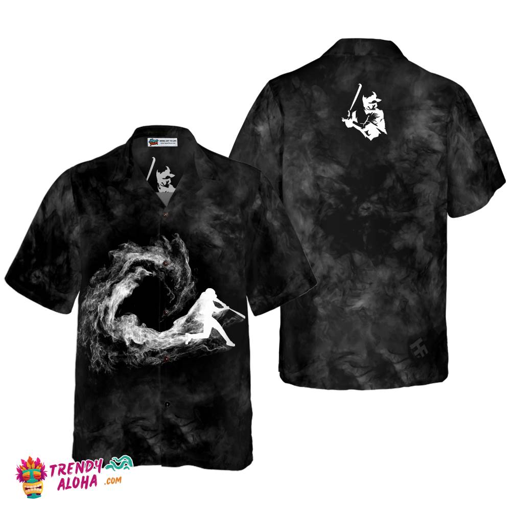 Baseball Player On Smoke Background Hawaiian Shirt
