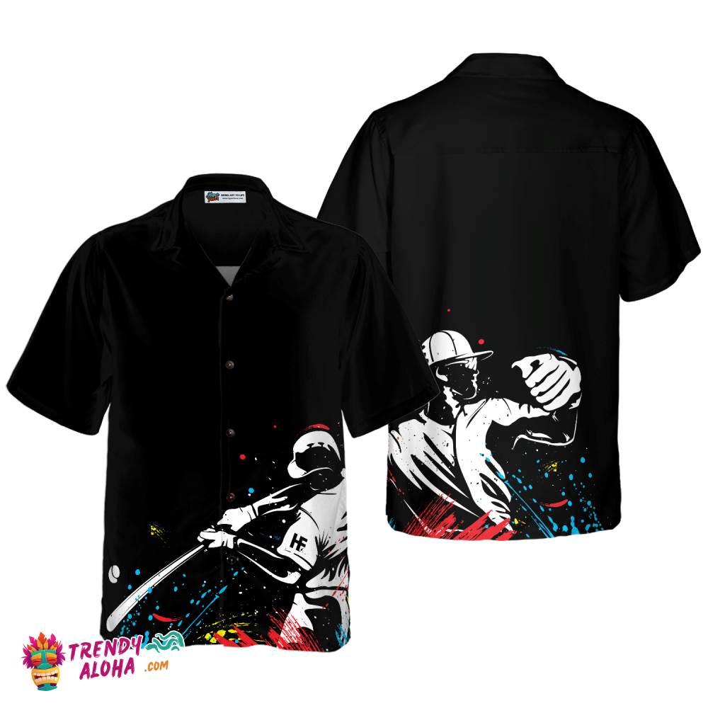 Baseball Players’ Silhouettes On Paintball Pattern Hawaiian Shirt