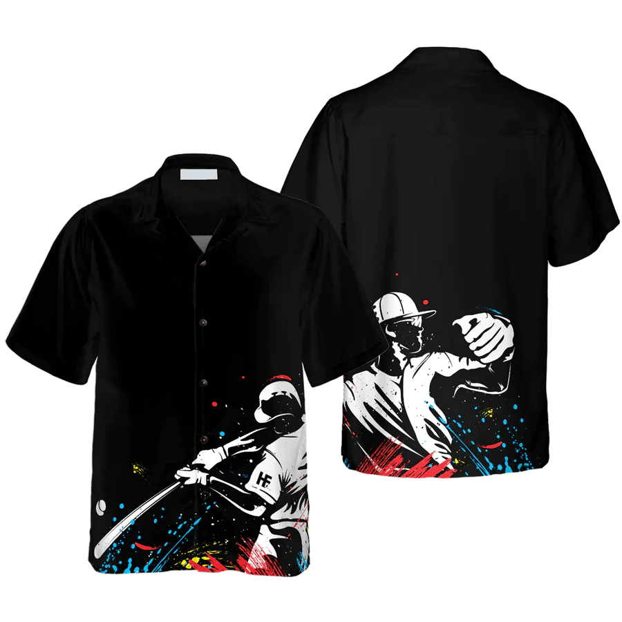 Baseball Players’ Silhouettes On Paintball Pattern Trendy Hawaiian Shirt