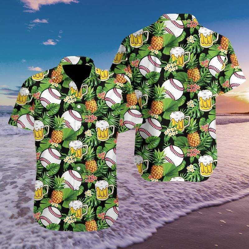 Baseball Simple Hibiscus Hawaiian Aloha Shirts Fantastic, Trendy Hawaiian Shirt For Men