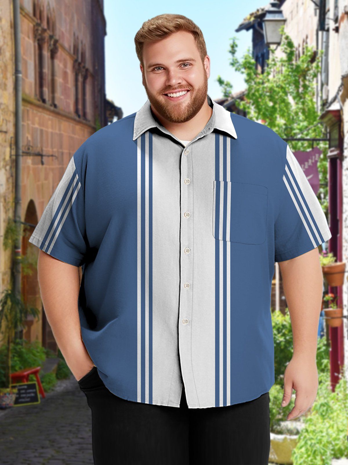 Basic Big & Tall Stripe Hawaiian Shirt Geometry Hawaiian Shirt