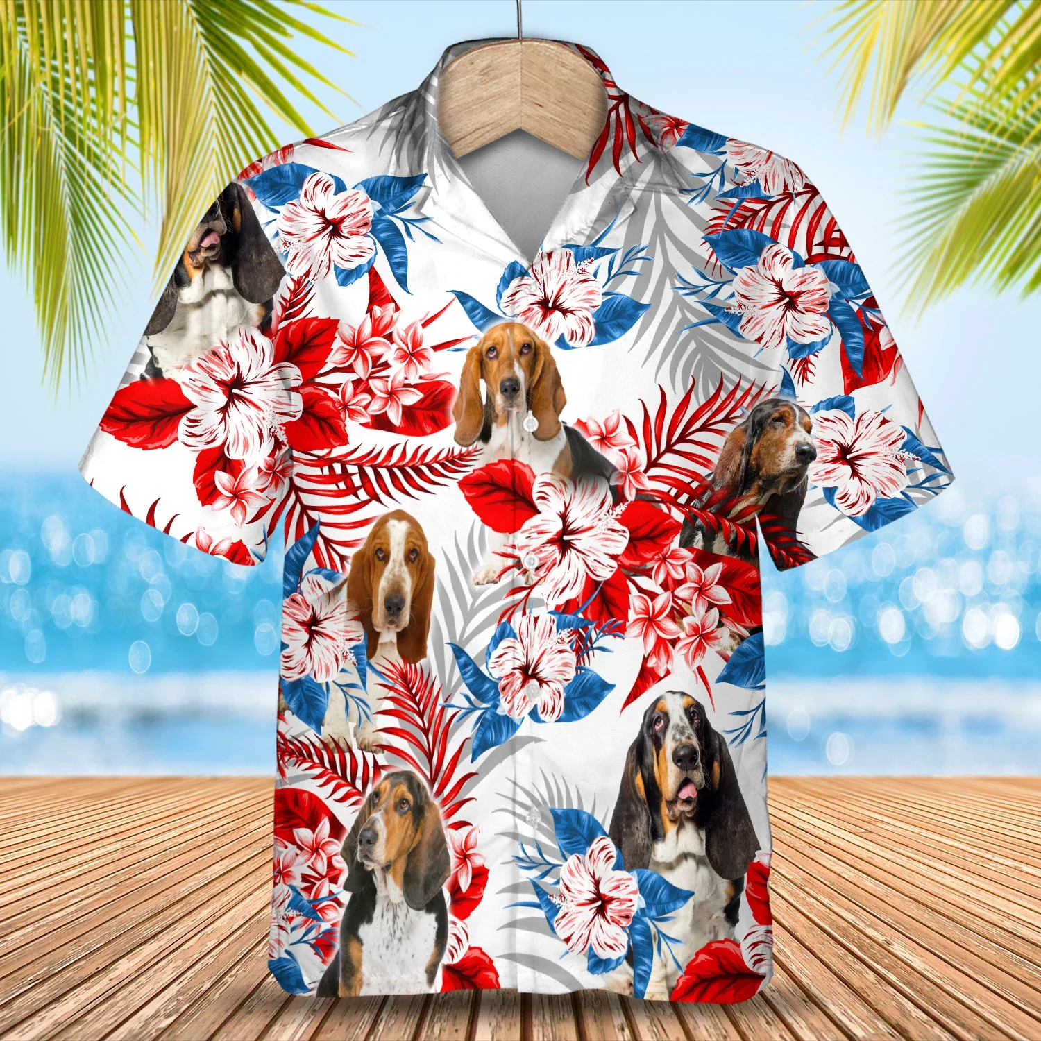 Basset Hound Flower Trendy Hawaiian Shirt, Summer Aloha Shirt, Men Trendy Hawaiian Shirt, Women Trendy Hawaiian Shirt