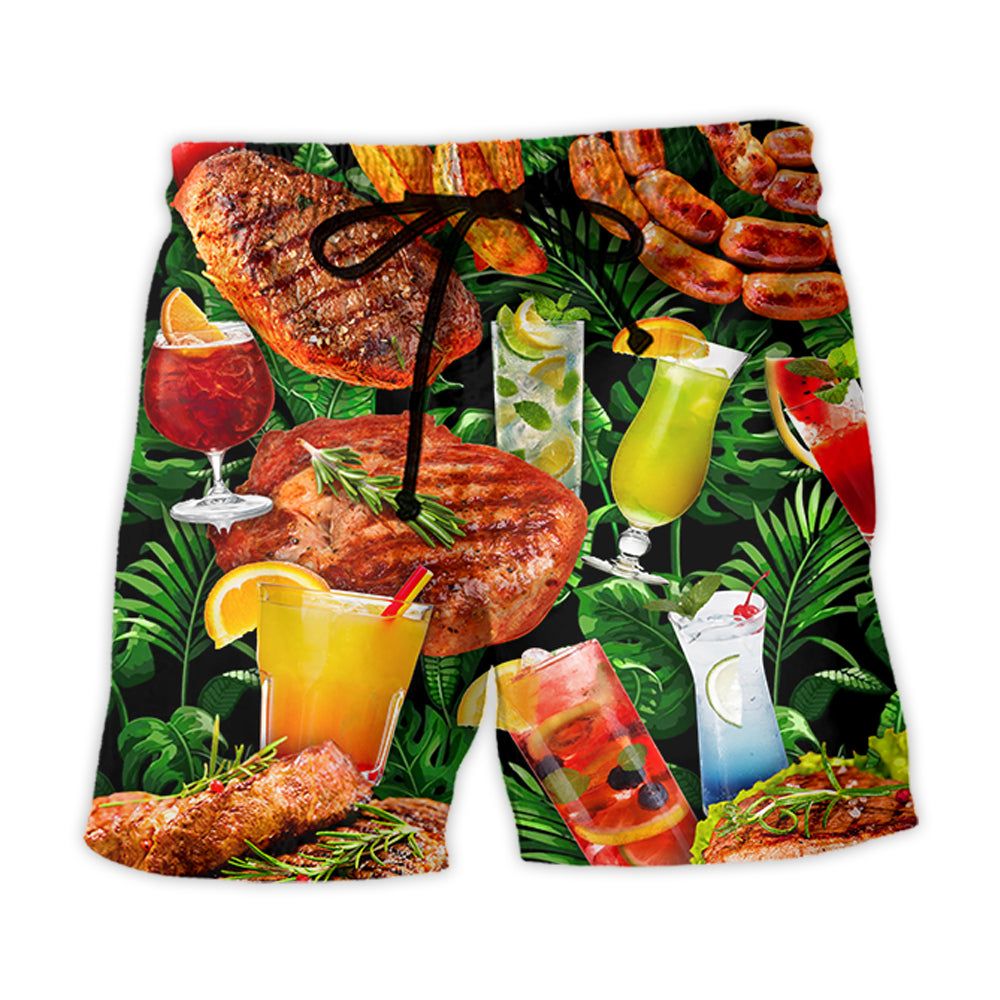 Bbq Cocktail Tropical Leaf Trendy Aloha Hawaiian Beach Shorts Bbq Cocktail Tropical Leaf Trendy Aloha Hawaiian Beach Shorts