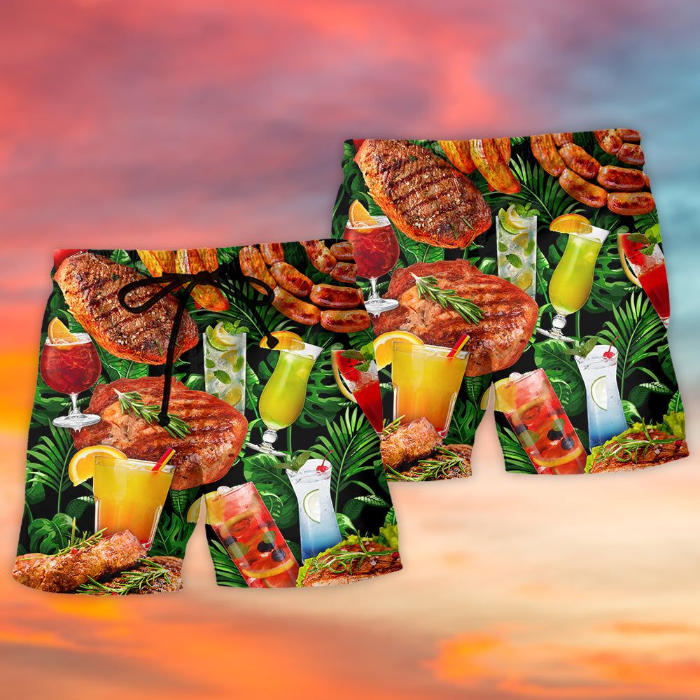 Bbq Cocktail Tropical Leaf Trendy Aloha Hawaiian Beach Shorts