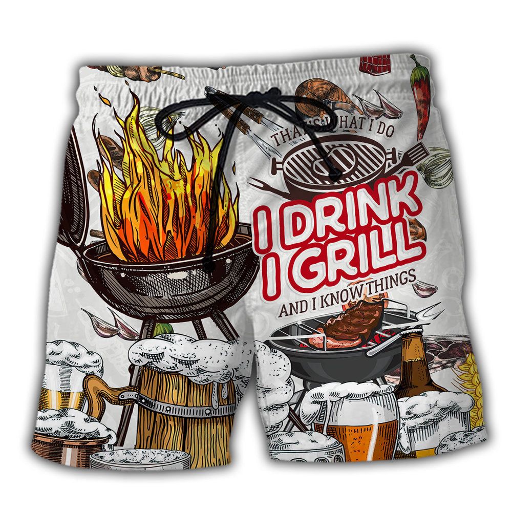 Bbq Grill And Drink Beer Trendy Aloha Hawaiian Beach Shorts