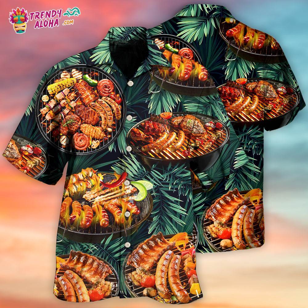 Bbq Grilled Tropical Leaf Style Hawaiian Shirt – Trendy Aloha
