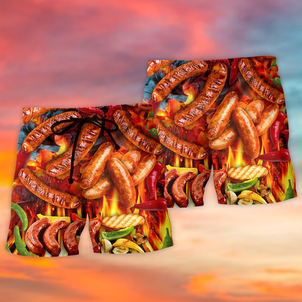 Bbq Hot Grilled Sausage Style Trendy Aloha Hawaiian Beach Shorts