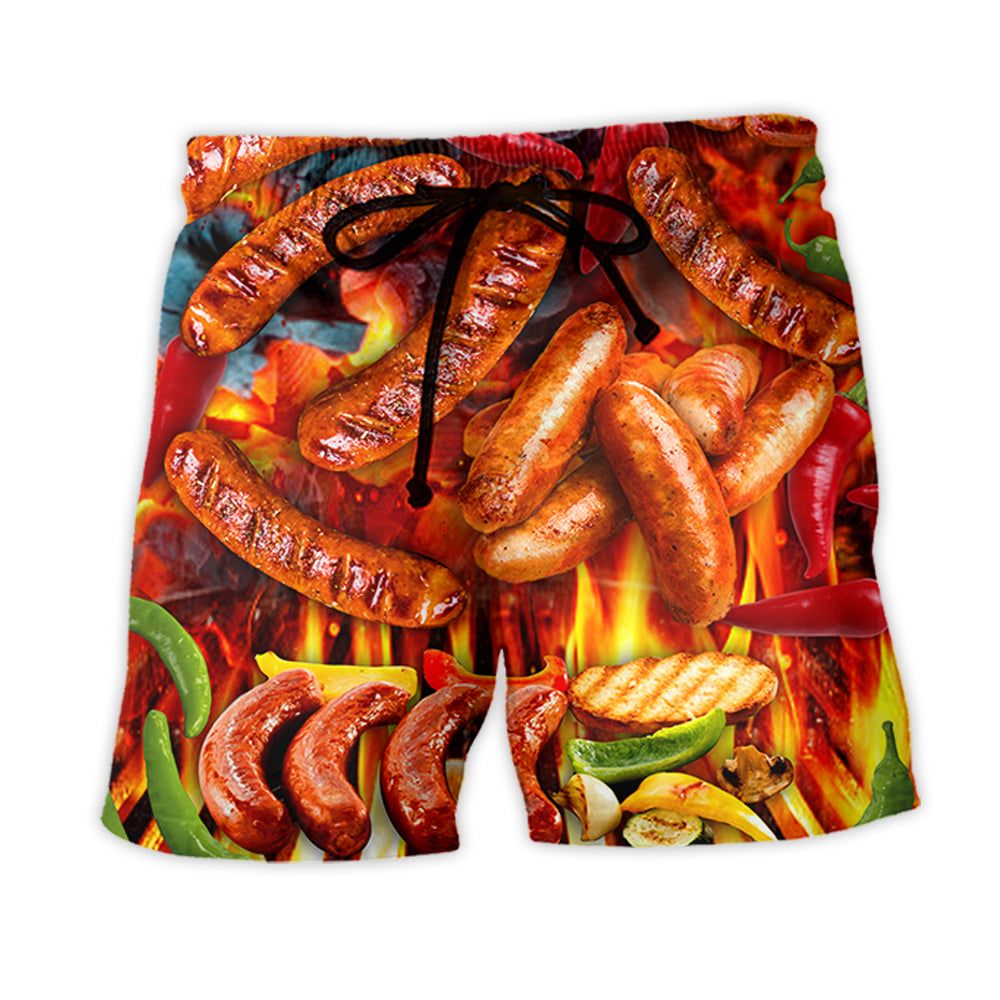 Bbq Hot Grilled Sausage Style Trendy Aloha Hawaiian Beach Shorts Bbq Hot Grilled Sausage Style Trendy Aloha Hawaiian Beach Shorts