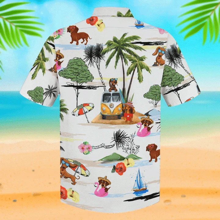 Beach And Dachshunds Cute Beach Cartoon Trendy Hawaiian Shirt