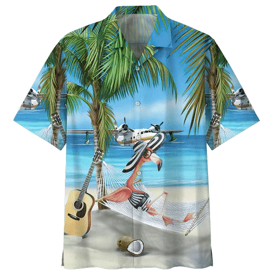 Beach And Flamingo Ornamental Design Hawaiian Shirt