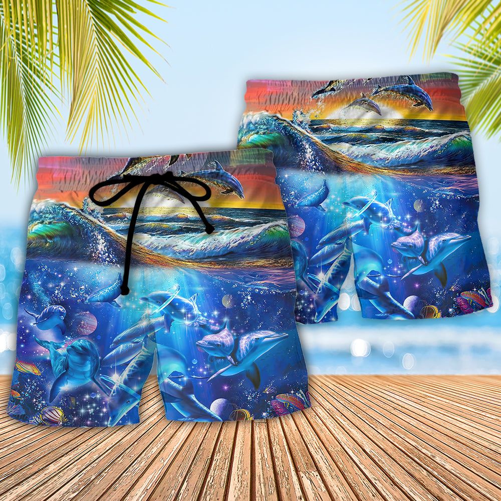 Beach – Dolphin Live In The Sunshine. Swim In The Sea. Drink The Wild Air Trendy Aloha Hawaiian Beach Shorts