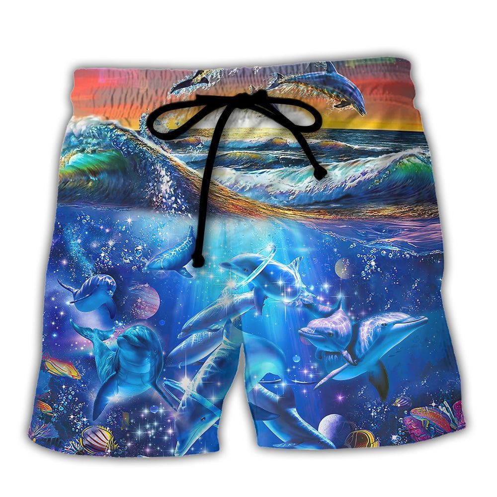 Beach – Dolphin Live In The Sunshine. Swim In The Sea. Drink The Wild Air Trendy Aloha Hawaiian Beach Shorts
