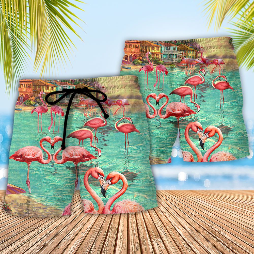 Beach Flamingo Love You To The Beach And Back Trendy Aloha Hawaiian Beach Shorts