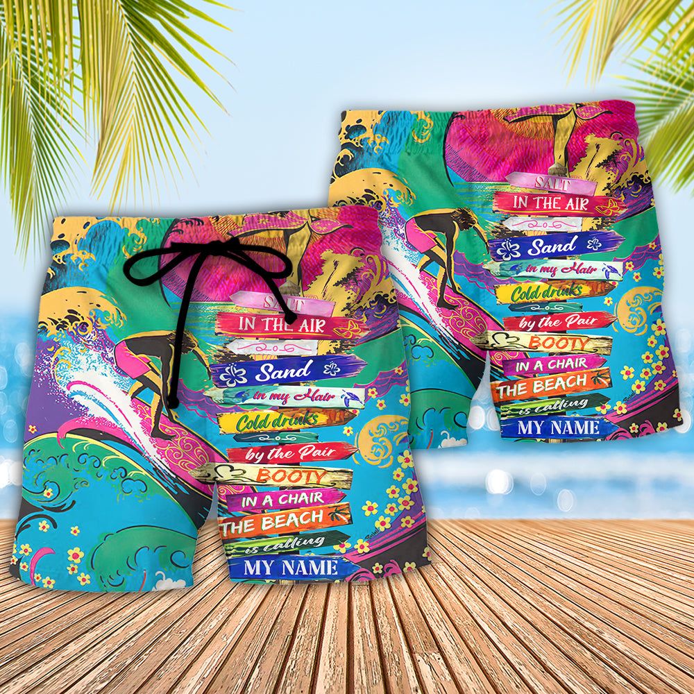 Beach – Salt In The Air Sand In My Hair Cold Drinks By The Pair Booty In A Chair The Beach Is Calling My Name Trendy Aloha Hawaiian Beach Shorts