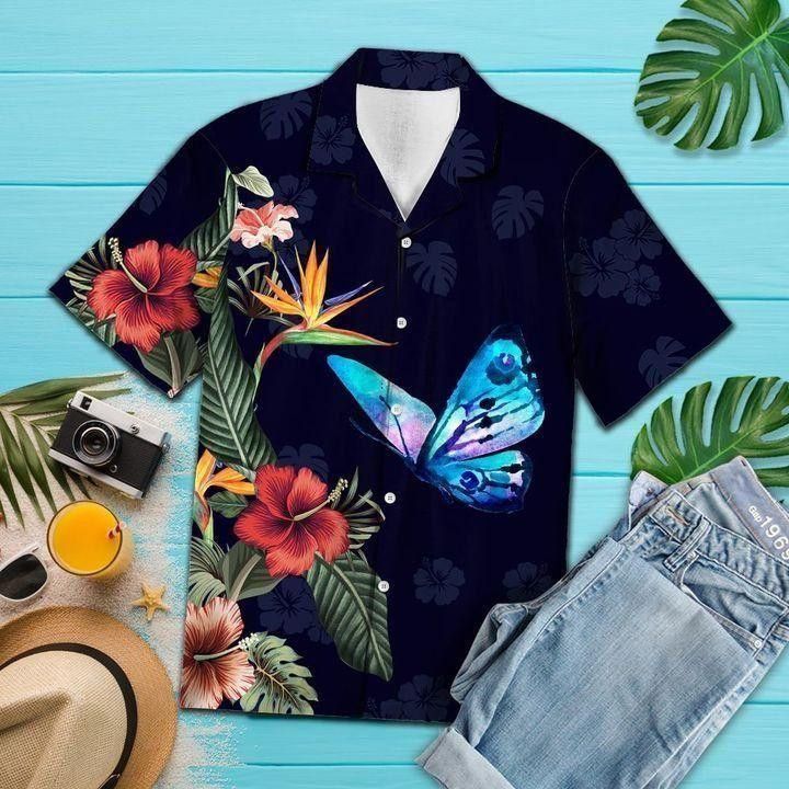 Beach Shirt High Quality Flower Butterfly Trendy Hawaiian Shirt, Unisex Print Aloha Short Sleeve Casual Shirt Summer Gifts