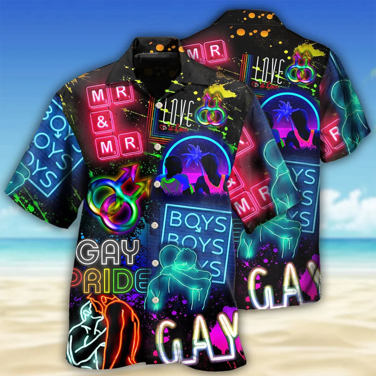 Beach Shirt Lgbt Gay Neon Art Gay Pride Trendy Hawaiian Shirt, Gay Trendy Hawaiian Shirts, Beach Shirt