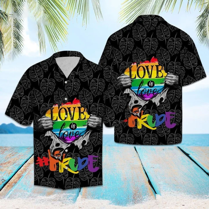 Beach Shirt Lgbt Pride Love Is Love In Black Hawaiian Shirt