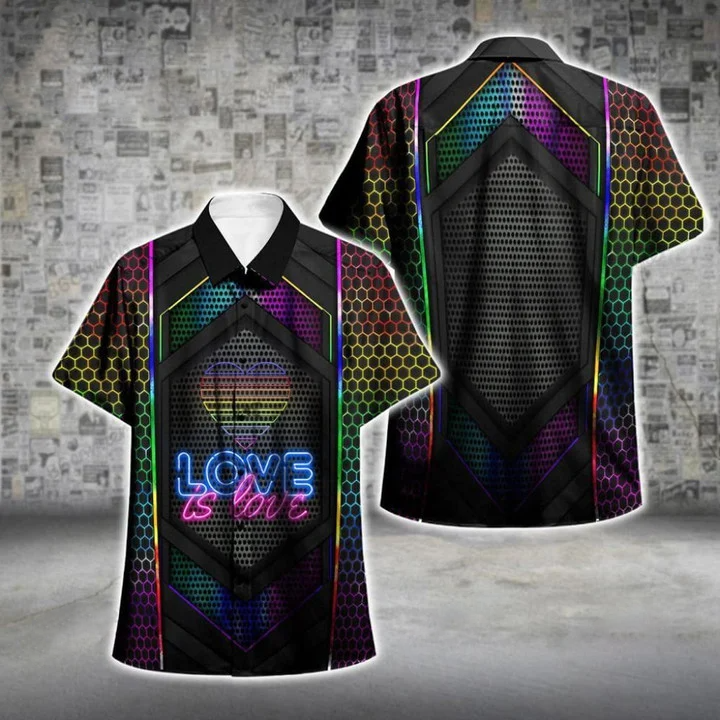 Beach Shirt Lgbt Pride Love Is Love Neon Aloha Hawaiian Shirts