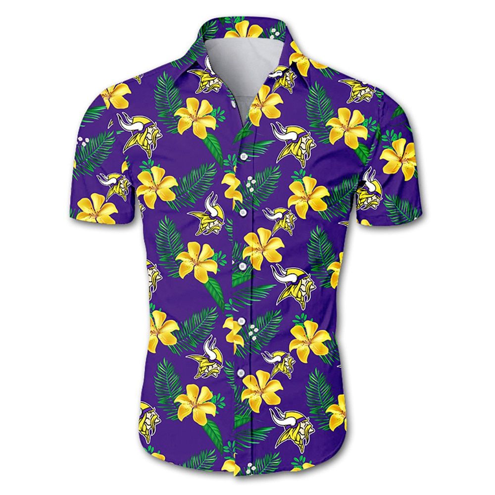 Beach Shirt NFL Minnesota Vikings Tropical Flower Hawaiian Shirt