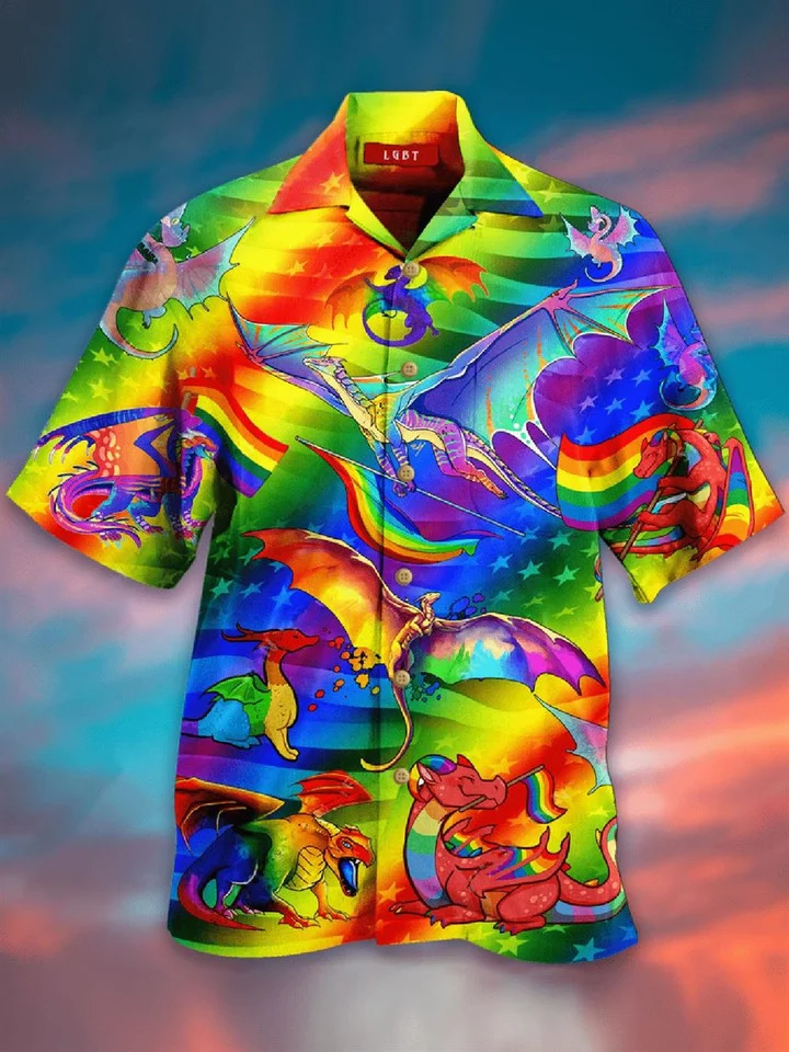 Beach Shirt Rainbow Flag Lgbt Pride Dragon Lover Hawaii Shirt, Aloha Shirt