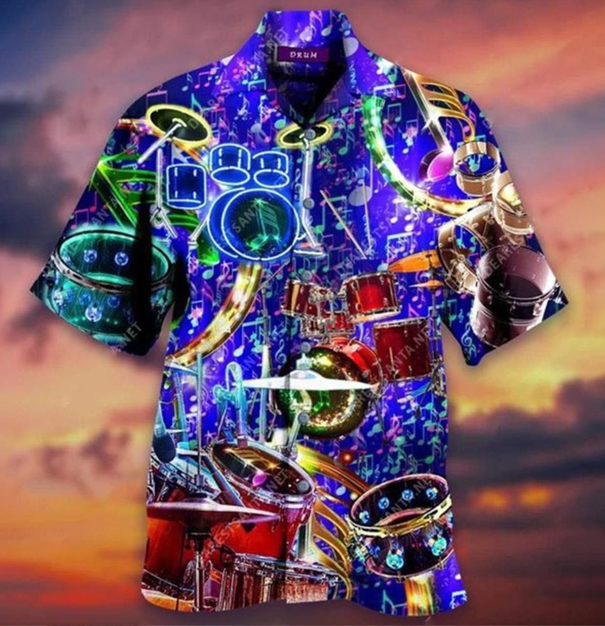BeacShirt Find Amazing Colorful Neon Light Drum Unisex Hawaiian Shirts
