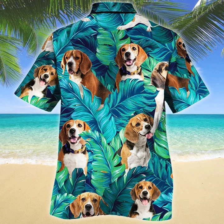 Beagle Dog Lovers Gift Summer Beach Palm Tree Pattern Trendy Hawaiian Shirt, Short Sleeve Trendy Hawaiian Shirt For Men
