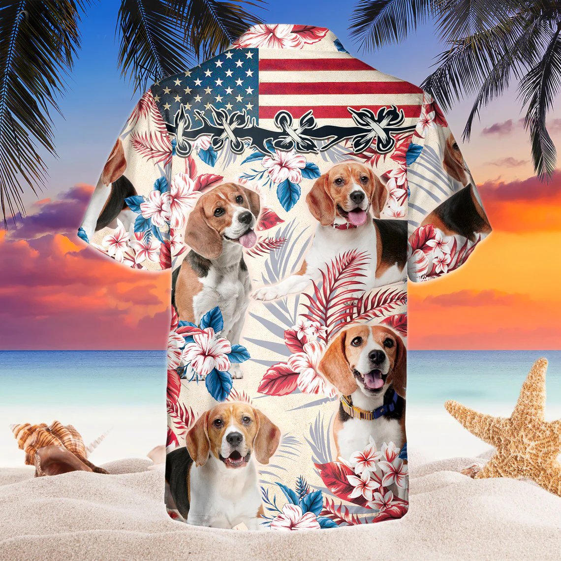 Beagle Dog United States Flag Hawaiian Flowers All Over Printed 3D Hawaiian Shirt