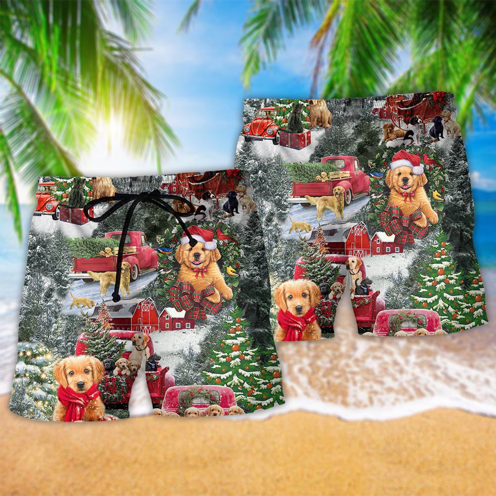 Beagle Dogs Love Christmas Every Time  Trendy Aloha Hawaiian Beach Shorts