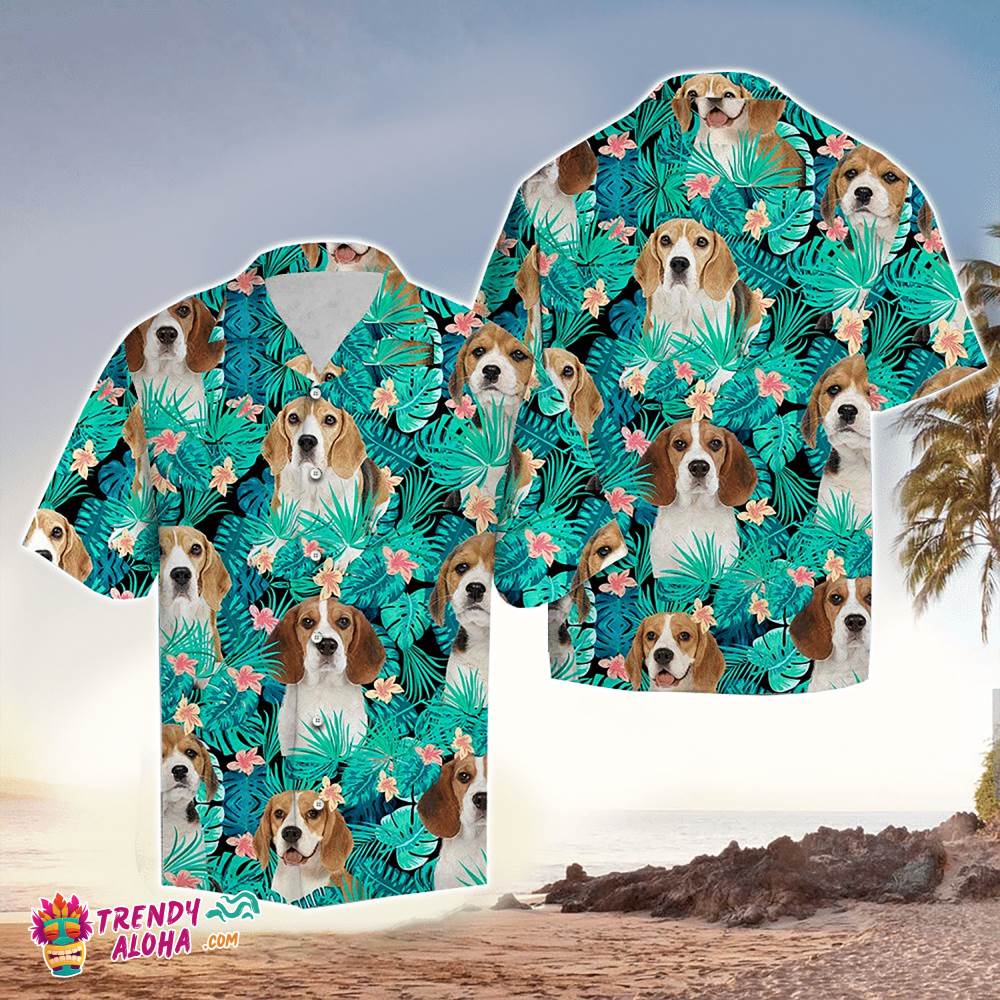 Beagle Hawaiian Shirt Beagle Blue Tropical Leaves Hawaiian Shirts, Aloha Hawaiian Shirts