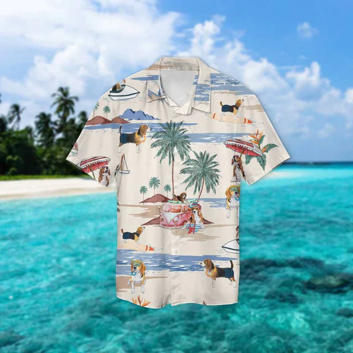 Beagle Summer Beach Trendy Hawaiian Shirt, Summer Gift, Trendy Hawaiian Shirts For Men, Aloha Beach Shirt