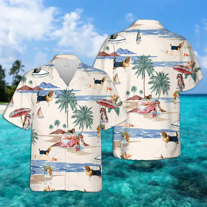 Beagle Summer Beach Trendy Hawaiian Shirt, Summer Gift, Trendy Hawaiian Shirts For Men, Aloha Beach Shirt